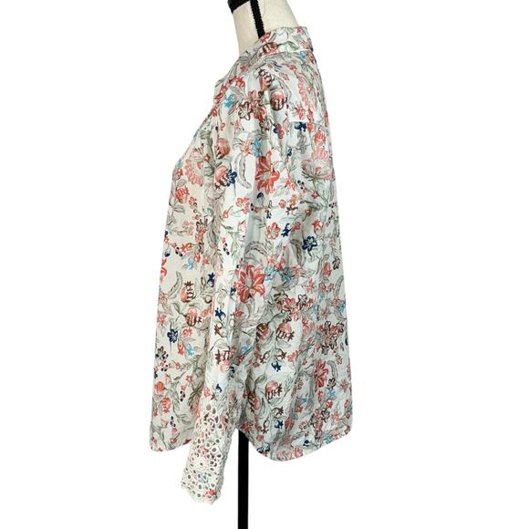 Sundance Large Top Floral Long Sleeve Embroidered Cut-Outs Lightweight Collared - Picture 7 of 8